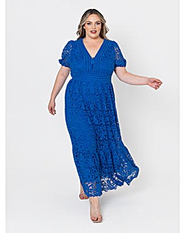 Lovedrobe Luxe Cobalt Lace Midaxi Dress