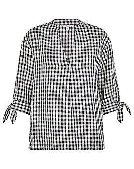 Monsoon Lilly Gingham Top in Linen Blend