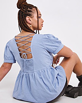 Lace Up Back Detail Peplum Top