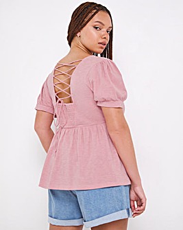 Lace Up Back Detail Peplum Top