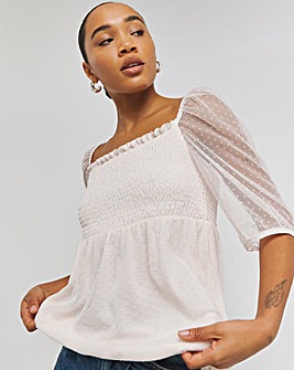 Square Neck Shirred Dobby Top