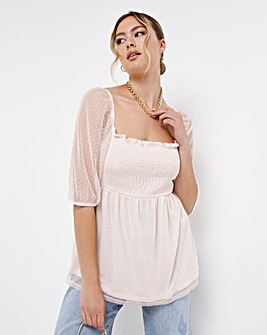 Square Neck Shirred Dobby Top