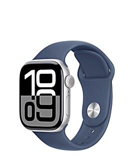 Apple Watch Series 10 GPS 42mm Silver Aluminium Case with Denim Sport Band - S/M