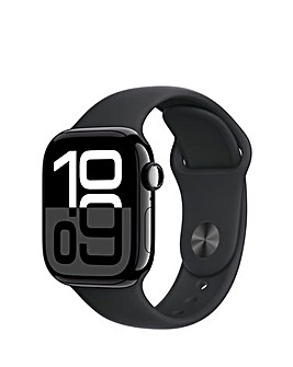 Apple Watch Series 10 GPS 42mm Jet Black Aluminium Case, Black Sport Band - S/M