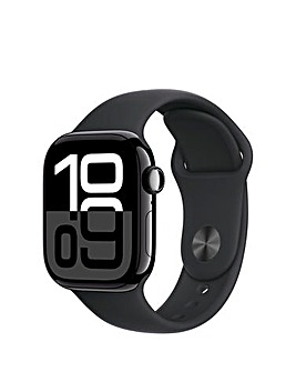 Apple Watch Series 10 GPS 42mm Jet Black Aluminium Case, Black Sport Band - M/L