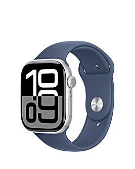 Apple Watch Series 10 GPS 46mm Silver Aluminium Case with Denim Sport Band - S/M