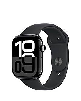 Apple Watch Series 10 GPS/Cellular 46mm Jet Black Aluminium Case, Sport Band S/M