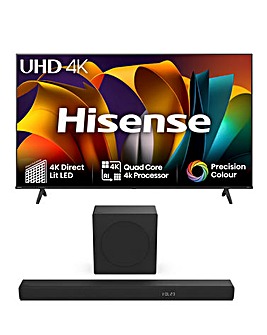 Hisense 65in 65A6NTUK Smart 4K UHD HDR LED TV and 3.1ch 180W Soundbar Bundle