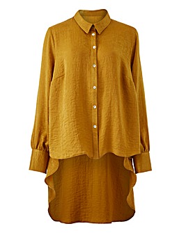 Ochre Satin Dipped Hem Shirt