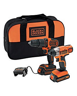 BLACK+DECKER 18V Hammer Drill and Impact Driver Twin Kit BCK25S2S-GB