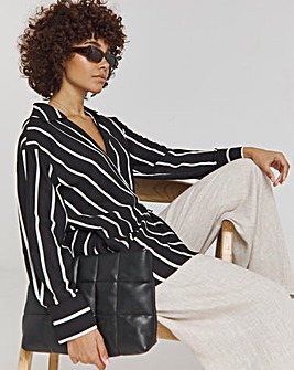 Mono Striped Tie Front Wrap Shirt