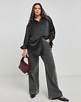 Black Relaxed Satin Shirt