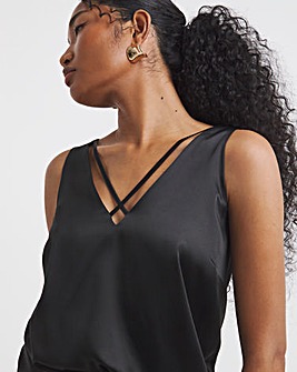 Black Sleeveless Criss Cross Satin Cami