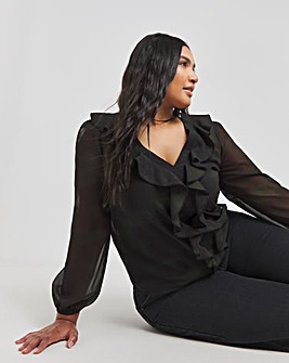 Georgette Sheer Ruffle Blouse