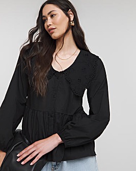 Black Broderie Collared Blouse