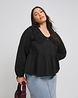 Black Broderie Collared Blouse