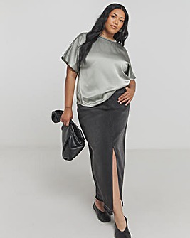 Rib Neck Satin Boxy Blouse