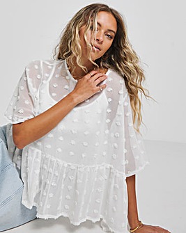 Oversized Dobby Sheer Smock Blouse