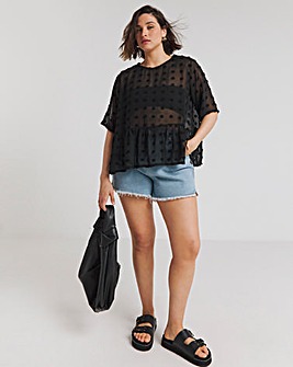 Black Oversized Dobby Sheer Smock Blouse