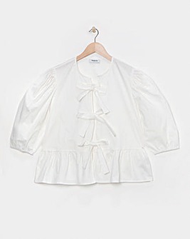 Simply Be Tie Front Puff Sleeve Smock Top