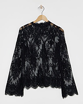Wide Sleeve Sheer Lace Blouse