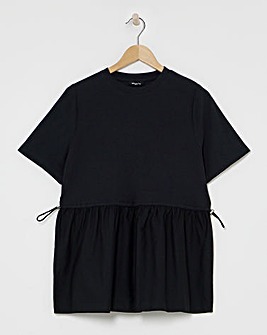 Simply Be Black Jersey Poplin Mix Drawstring Waist Smock Top