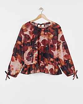 Floral Print Georgette Frill Hem Tie Back Blouse