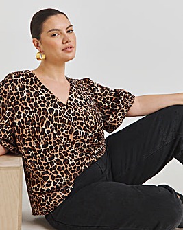 Leopard V Neck Puff Sleeve Blouse