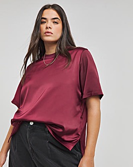 Satin Ribbed Neck Boxy Top