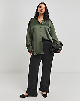 Khaki Satin Relaxed Shirt