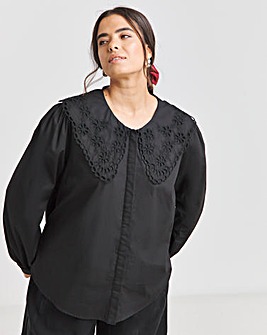 Black Broderie Collared Blouse