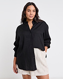 Black Oversized Linen Mix Shirt
