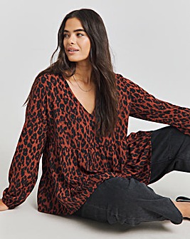 Leopard Print Tiered Smock Top