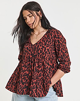 Leopard Print Tiered Smock Top