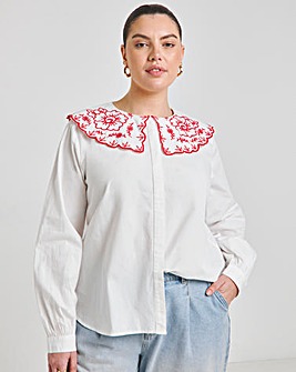 Embroidered Red Collared Blouse