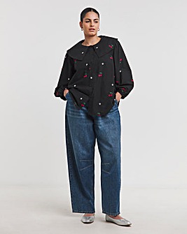 Embroidered Cherry Blouse with Tie Front Detailing