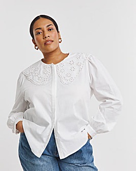 Black Broderie Collared Blouse