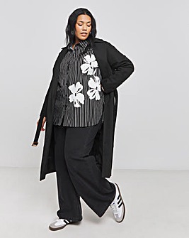 Placement Print Oversized Striped Poplin Shirt