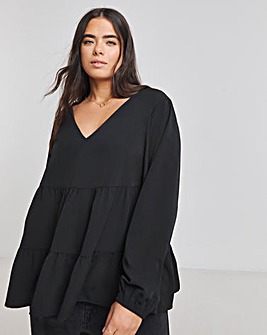 Black Tiered Smock Top