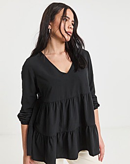 Black Tiered Smock Top