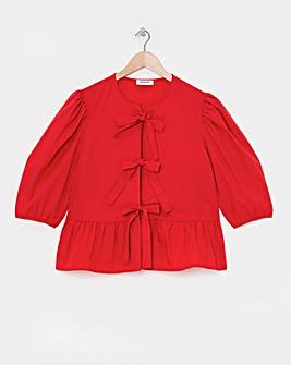 Tie Front Puff Sleeve Smock Top