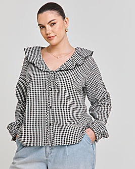 Gingham Ruffle Button Through Blouse