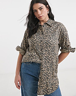 Oversized Leopard Linen Shirt