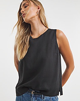 Black Linen Vest Top