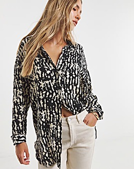 Oversized Mono Print Crinkle Shirt