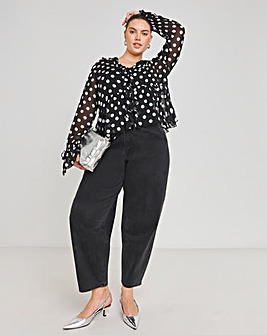 Spot Print Ruffle Front Blouse