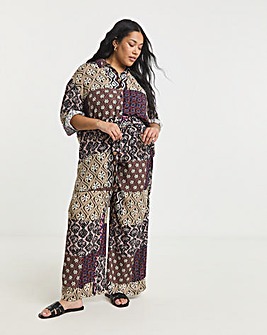 Patchwork Print Crinkle Shirt