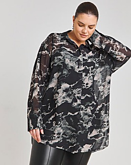 Printed Georgette Long Line Sheer Shirt