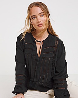 Black Cheesecloth Cutwork Blouse