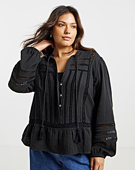 Simply Be Black Cheesecloth Cutwork Blouse